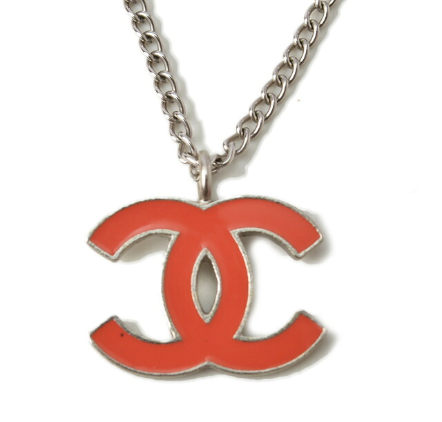 シャネル ネックレス/ペンダント CHANEL ココマーク/CC コーラルオレンジ/シルバー【中古】