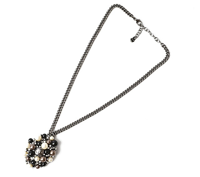 シャネル ネックレス/ペンダント CHANEL CCマーク ラインストーン/パール ブラック/ホワイト シルバー【中古】
