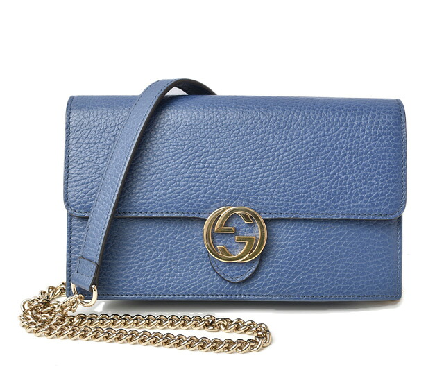 グッチ チェーンショルダ/ウォレット/ショルダーバッグ/クラッチバッグ GUCCI スマホショルダー インターロッキングG レザー ブルー 510314 アウトレット 未使用 【中古】