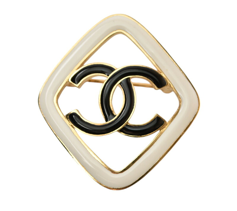 シャネル ブローチ CHANEL ピンブローチ ダイヤモチーフ CC/ココマーク ブラック/アイボリー/ゴールド【中古】