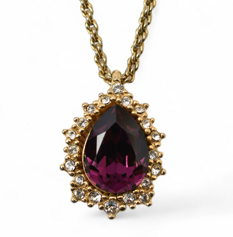 クリスチャンディオール ネックレス Christian Dior ヴィンテージ ティアドロップ ラインストーン/パープル ゴールド【中古】｜Import Shop P.I.T.