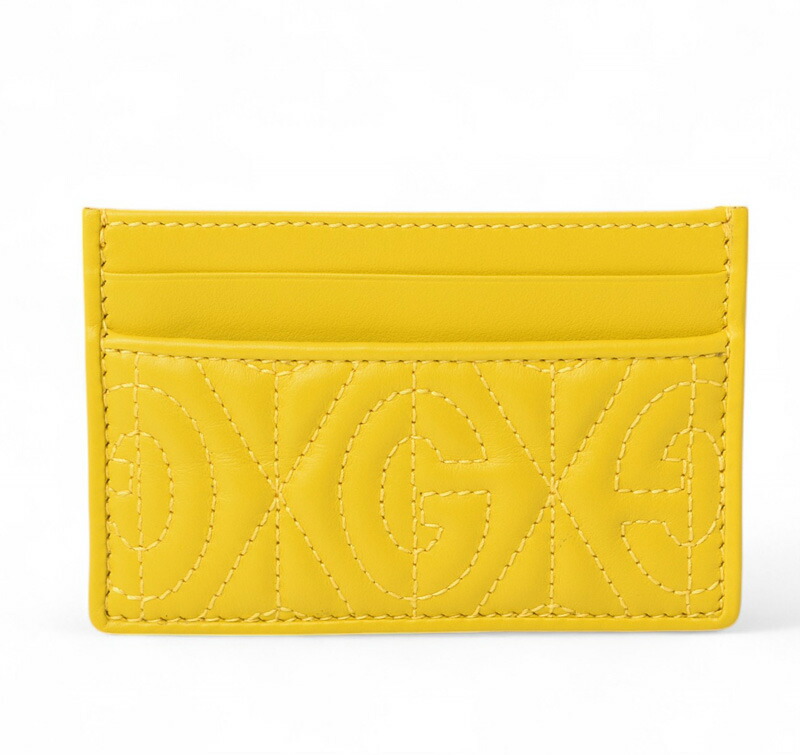 グッチ カードケース/名刺入れ GUCCI G QUILTED/キルティング レザー イエロー 597628 未使用【中古】