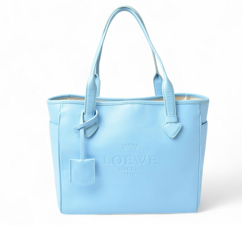 ロエベ フスタ ハンドバッグ ベビーブルー 青系 レザー トートバッグ