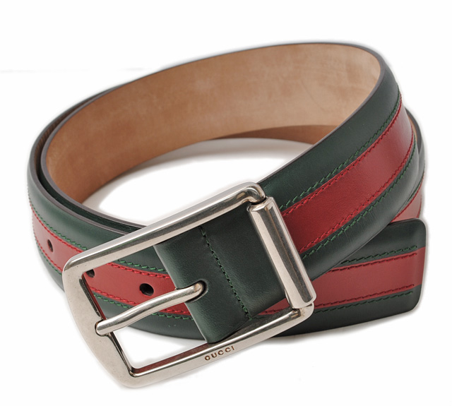 Import shop P.I.T.: Gucci belt men GUCCI sherry line green / red leather 295331 BTT5N 8460 mint ...