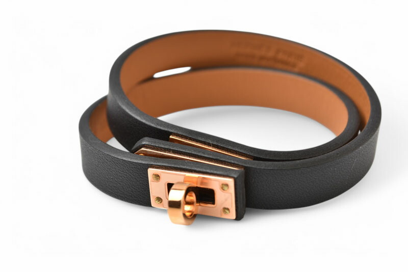 エルメス　ケリー　レザーブレスレット C刻 ブラック×ゴールド T2 Hermes エルメス ケリー レザーブレスレット ブラック ゴールド