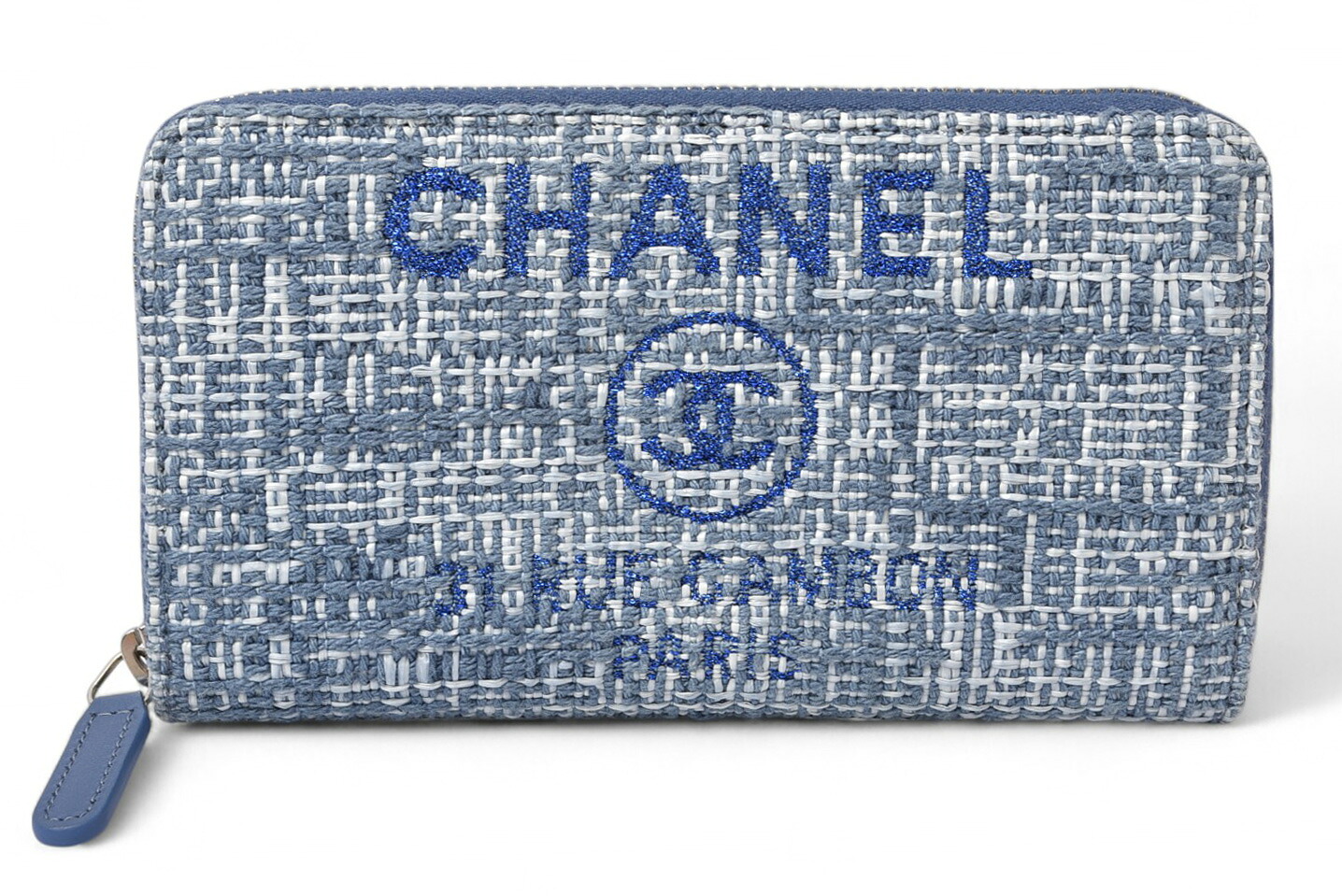 シャネル 財布 二つ折り CHANEL 財布 A81973 ココマーク ドーヴィル ブルー ツイード【中古】