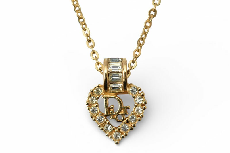 クリスチャンディオール ネックレス/チョカー Christian Dior ヴィンテージ ハートモチーフ ラインストーン ゴールド【中古】
