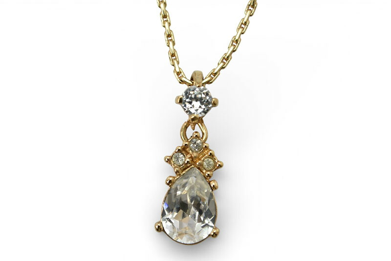 クリスチャンディオール ネックレス ヴィンテージ Christian Dior ティアドロップ/ラインストーン ゴールド【中古】