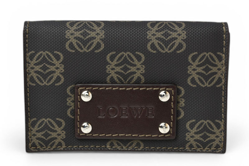 ロエベ カードケース/コインケース LOEWE レザー アナグラム ブラウン【中古】