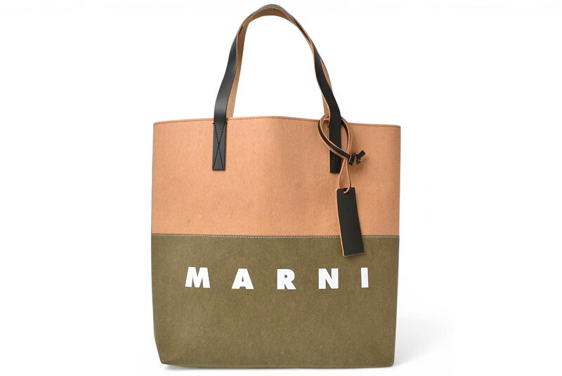 マルニ トートバッグ MARNI ペーパーショッピングバッグ A4対応 レディース メンズ バイカラー ブラウン/カーキ【中古】