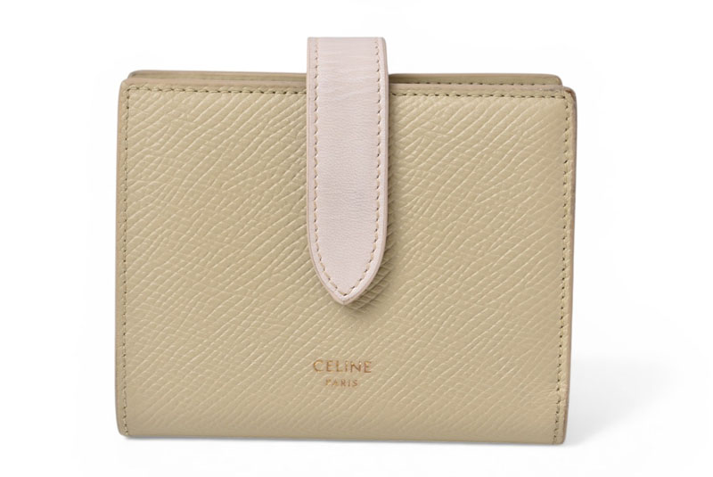セリーヌ 財布/二つ折 CELINE ミニ財布 ストラップウォレット バイカラー テラコッタ/ライトピンク【中古】