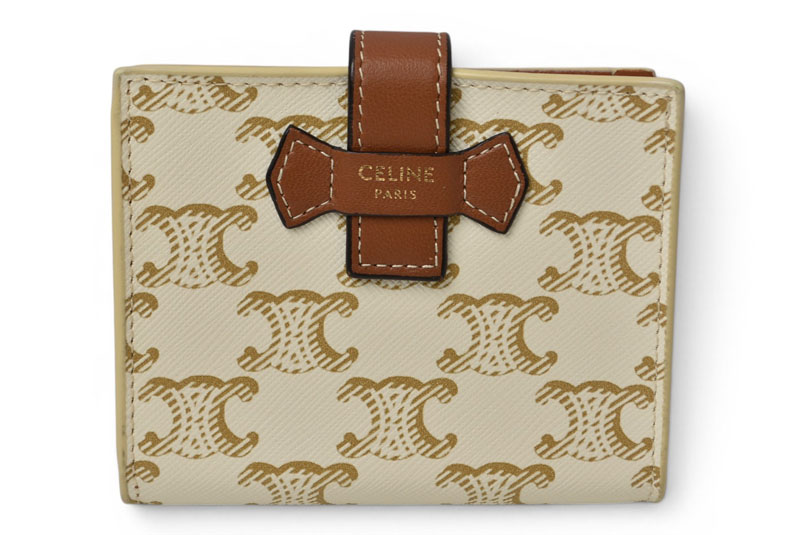 セリーヌ 財布/二つ折 CELINE ミニ財布 トリオンフ ストラップウォレット アイボリー/ブラウン【中古】|Import Shop P.I.T.