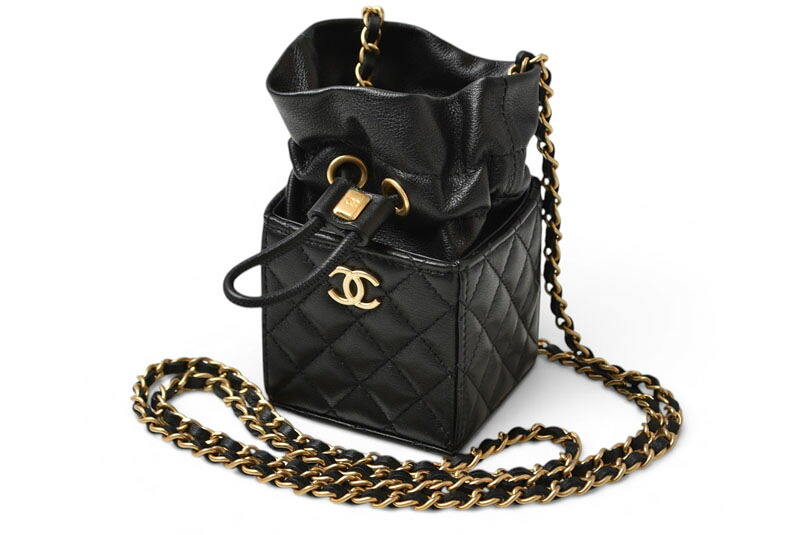 シャネル チェーンショルダーバッグ CHANEL ミニキューブ マトラッセ ラムスキン ブラック ゴールド金具【中古】｜Import Shop P.I.T.