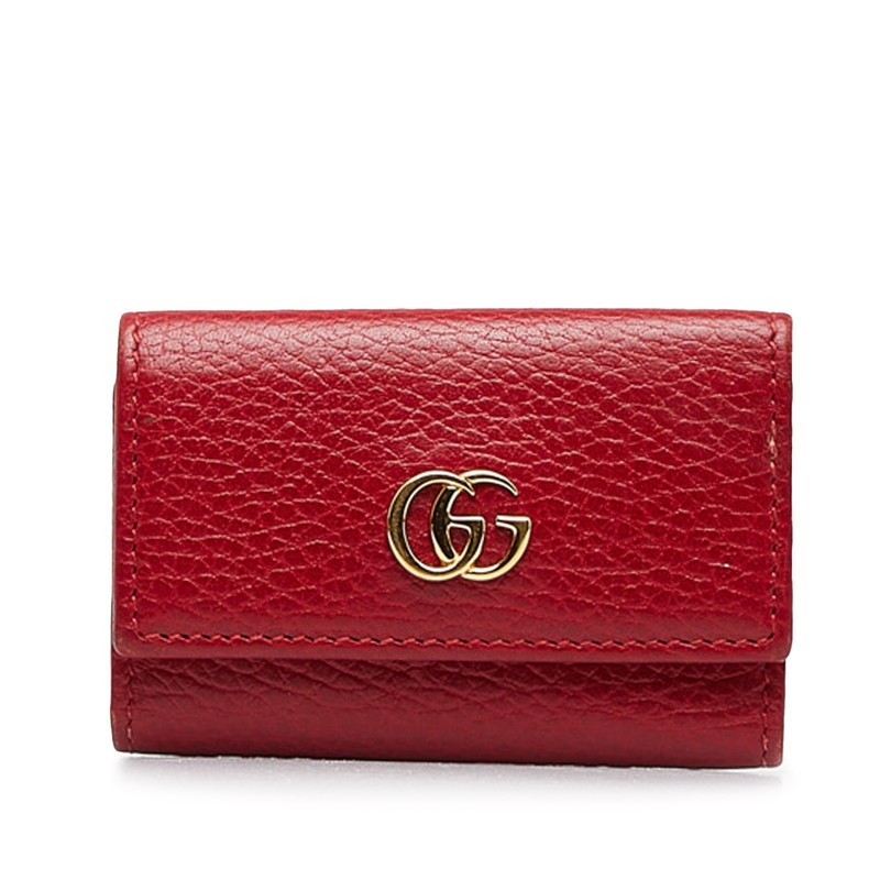 Gucci レザーキーケース レッド ⭐未使用級⭐GUCCI ggマーモット レザー キーケース 小銭入れ