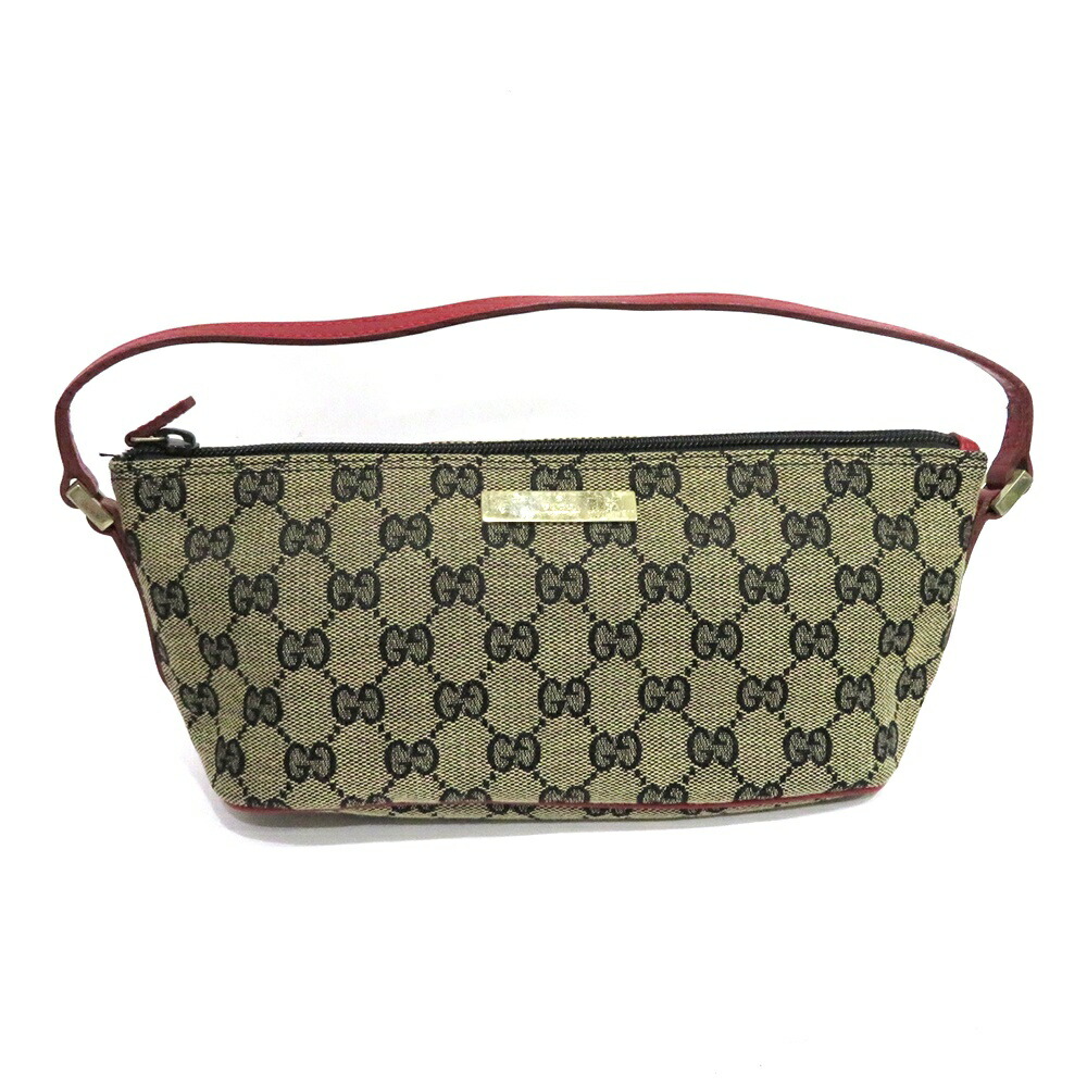 GUCCI グッチ　アクセサリーポーチ　GGキャンバス　レザー　金具　保存袋　黒 GUCCI - 極美品 グッチ GG キャンバス アクセサリーポーチ