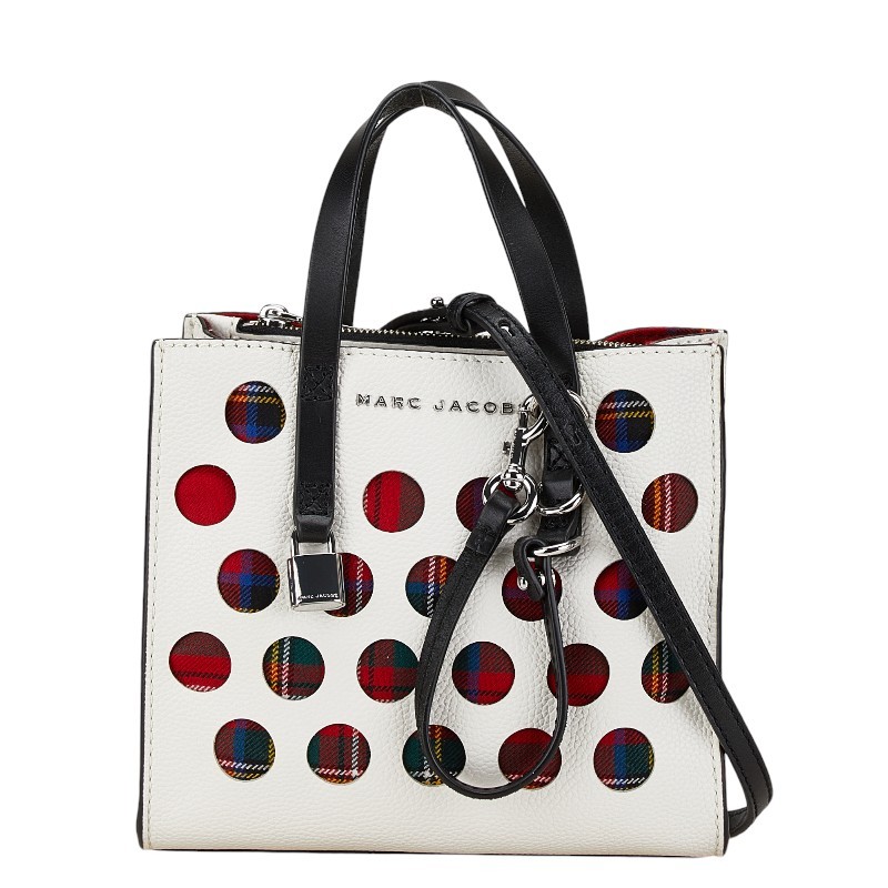 中古 マークジェイコブス ハンドバッグ 2WAY チェック ミニ グラインド ホワイト レッド レディース MARC JACOBS 【送料無料】【西神店】