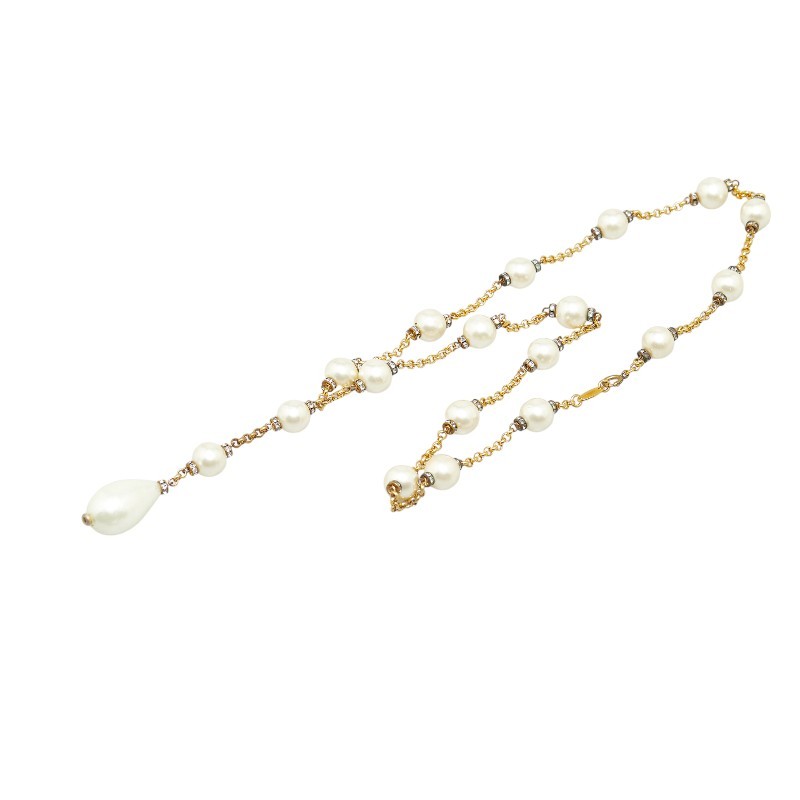 中古 シャネル ネックレス ABランク フェイクパール ラインストーン ゴールド チェーン 大玉パール レディース CHANEL 【送料無料】【西神店】