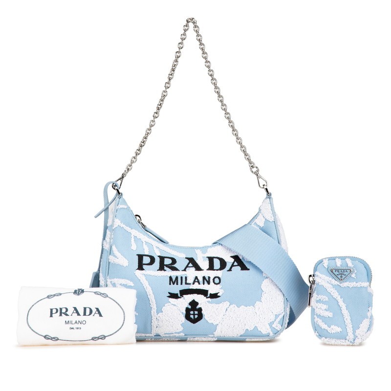 中古 美品 プラダ ハンドバッグ Re-Edition2006 リエディション エンブロイダリー 2WAY ライトブルー レディース PRADA 【送料無料】【西神店】｜ブランド　リッツ