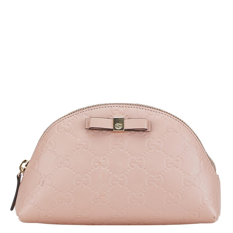 GUCCI シマ　ポーチ　くすみピンク グッチ グッチシマ レザー ポーチ ピンク Aランクの買取参考