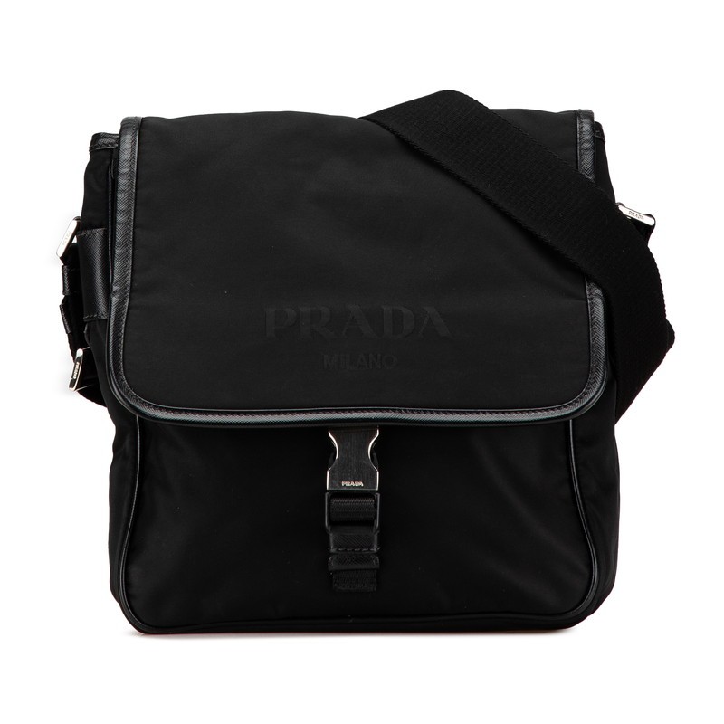 中古 プラダ ショルダーバッグ ABランク 三角ロゴプレート テスート 斜め掛け ブラック ナイロン レザー レディース PRADA 【送料無料】【名谷店】