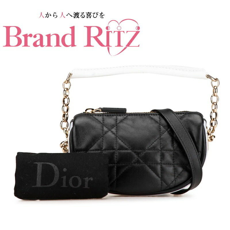 中古 美品 クリスチャンディオール ハンドバック ショルダーバッグ A序列付ける ヴァイブ カナージュ 黒いこと 白いこと なめし革 レディース Dior 【貨物輸送無料】【西神店】
