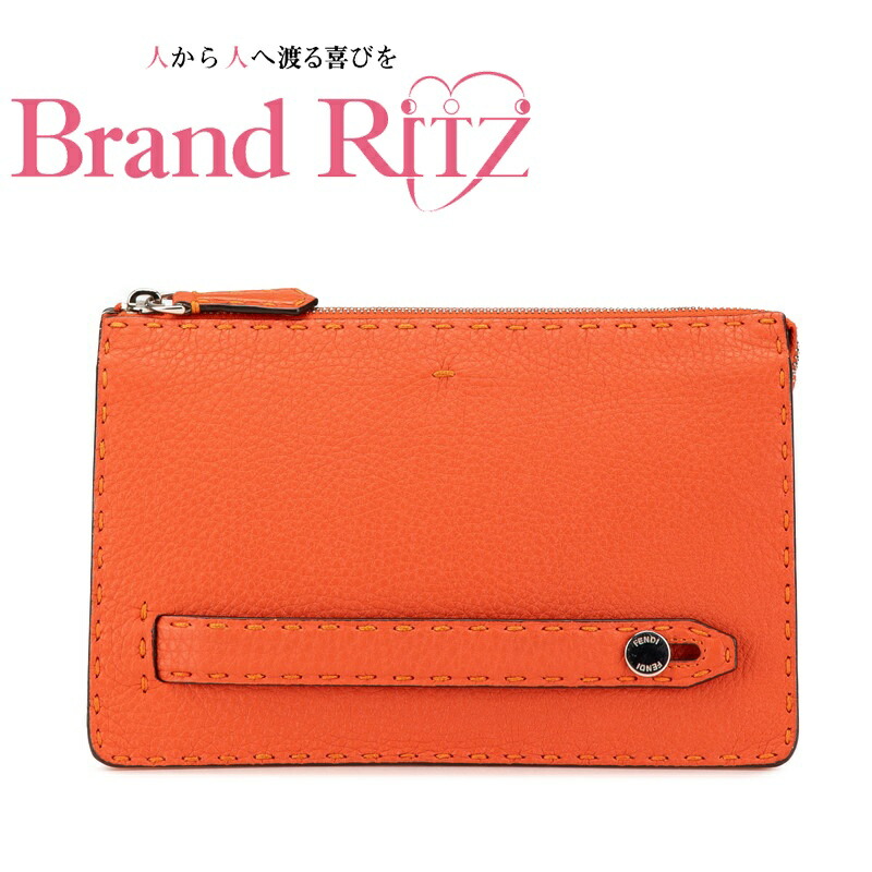 【この上なくお得!!クーポン券あり＆10％OFF】中古 フェンディ 御徒面子 セレリア クラッチペダル 二つ目御徒面子 ZVA350 オレンジ色 AB序列付ける なめし革 レディース FENDI 【貨物輸送無料】【西神店】