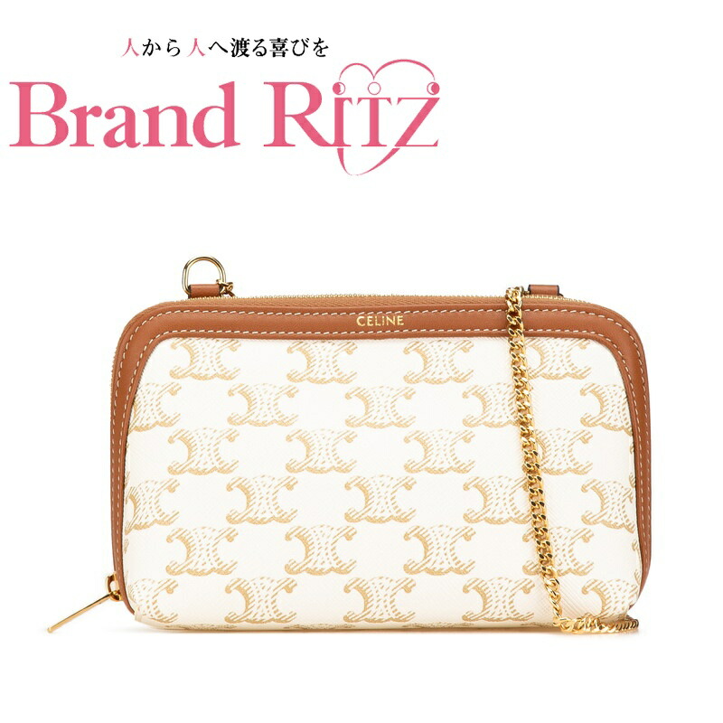 ,中古 美品 セリーヌ 御徒面子 トリオンフ チェーン店 曲がった掛け 肩部 白いこと 赤銅色 ゴールド金具 A価値づける PVC なめし革 レディース CELINE 【貨物輸送無料】【名谷店】