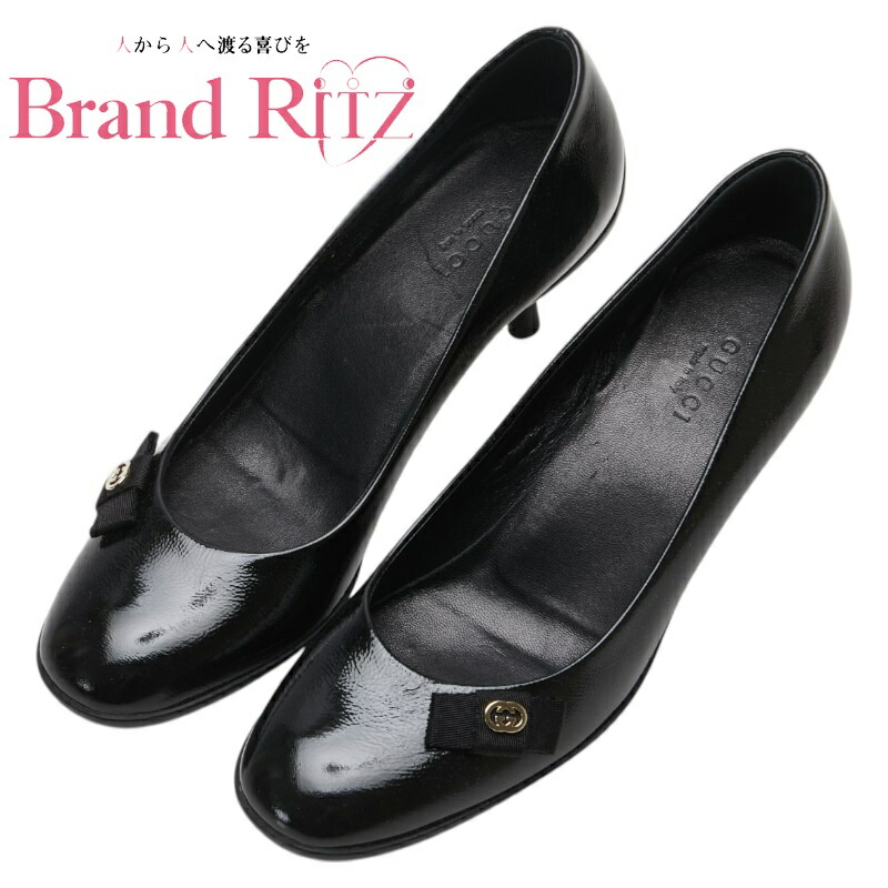 【この上なくお得!!引き換え証あり＆10％OFF】中古 美品 グッチ パンプス 靴 シュロの葉 インターロッキングG 踵 大きさ:35 317042 黒いこと A位置づける エナメル レディース GUCCI 【貨物輸送無料】【名谷店】