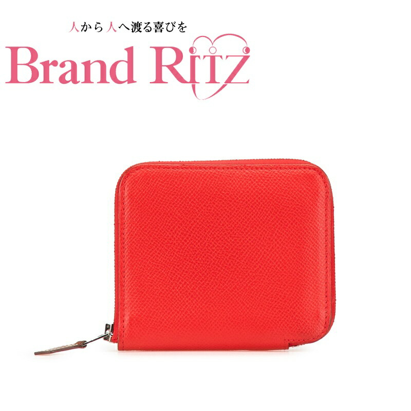 中古 良品 エルメス アザップコンパクト シルクイン しろがね色金具 二つ折り紙入れ コインケース ヴォーエプソン AB序列付ける 赤いこと レディース HERMES 【貨物輸送無料】【三田店】