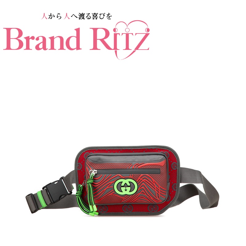 中古 グッチ GGナイロン ベルトバッグ ボディバッグ ウエストバッグ 752102 ナイロン ラバー Aランク レッド グレー レディース GUCCI 【送料無料】【三田店】