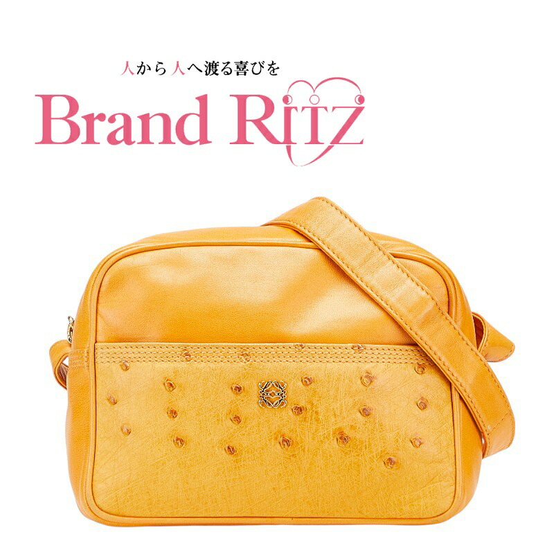 【この上なくお得!!引き換え証あり＆10％OFF】中古 ロエベ 曲がった掛け ミニショルダーバッグ 赤銅色 なめし革 駝鳥 レディース LOEWE 【貨物輸送無料】【西神店】