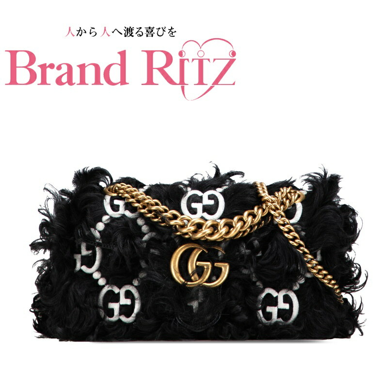 中古 美品 グッチ GGマーモント チェーン店ショルダーバッグ 75202 S価値づける 2WAY 黒いこと ゴールド金具 ジャンボＧ フェイクファー レディース GUCCI 【貨物輸送無料】【名谷店】