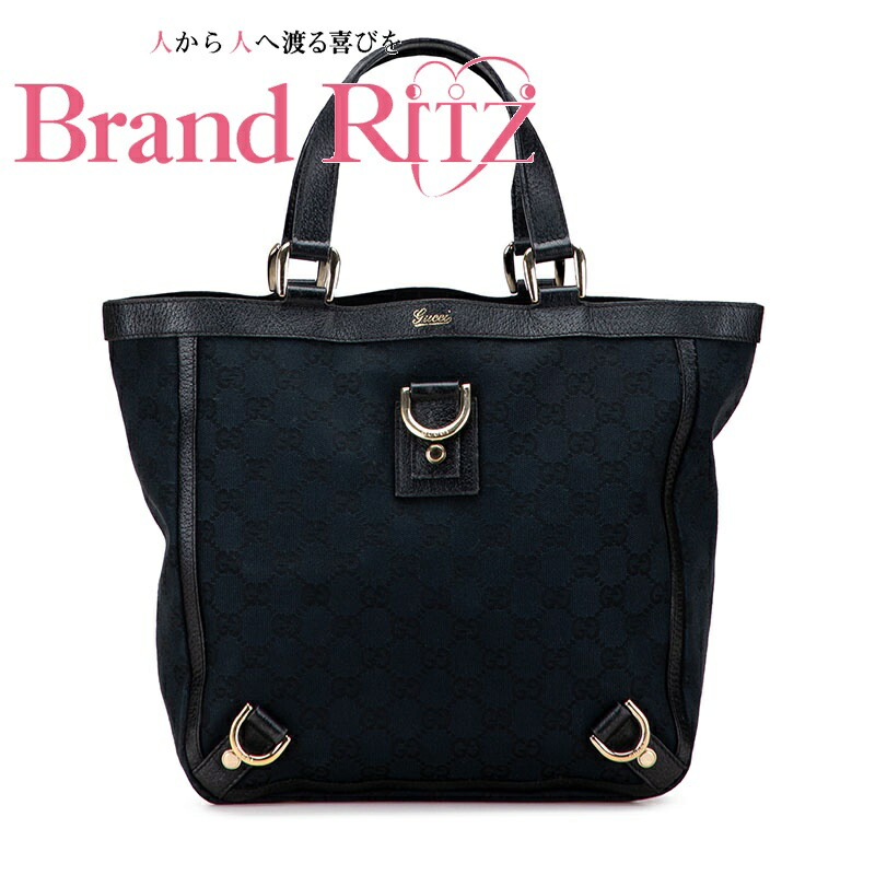 中古 グッチ GGキャンバス アビー ハンドバッグ トートバッグ 130739 ABランク ブラック キャンバス レザー レディース メンズ GUCCI 【送料無料】【西神店】