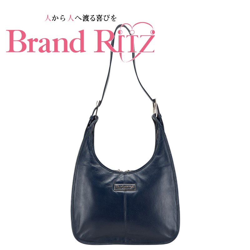 中古 バーバリー 内側ノバチェック ワンショルダーバッグ ネイビー ABランク 肩掛け シルバー金具 レザー レディース BURBERRY 【送料無料】【西神店】｜ブランド　リッツ