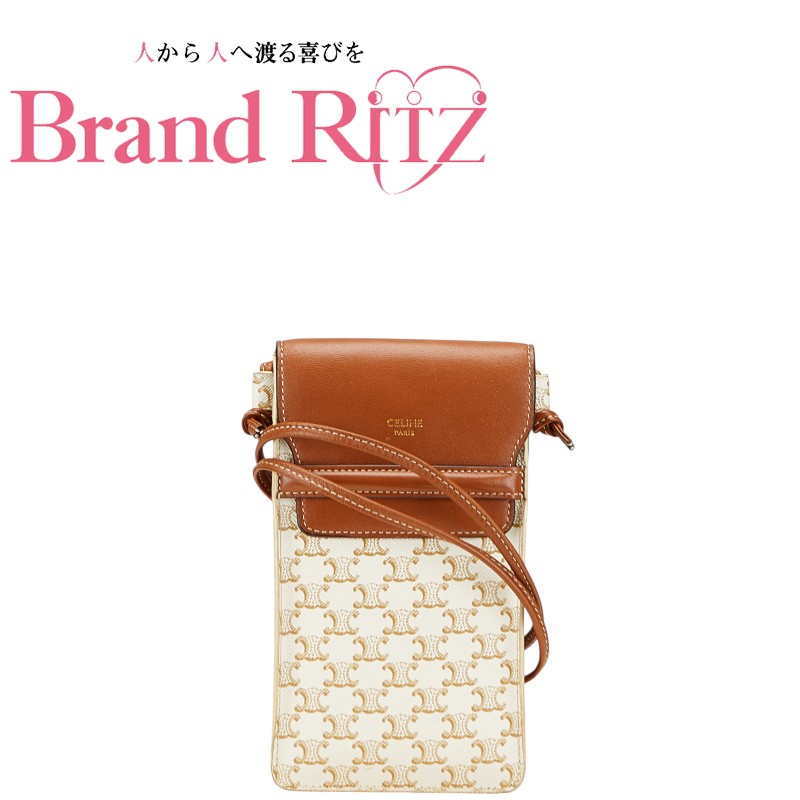 【この上なくお得!!引き換え証あり＆10％OFF】中古 セリーヌ トリオンフ 曲がった掛け ショルダーバッグ 電話機入れもの AB価値づける 白いこと 赤銅色 PVC なめし革 レディース CELINE 【貨物輸送無料】【名谷店】
