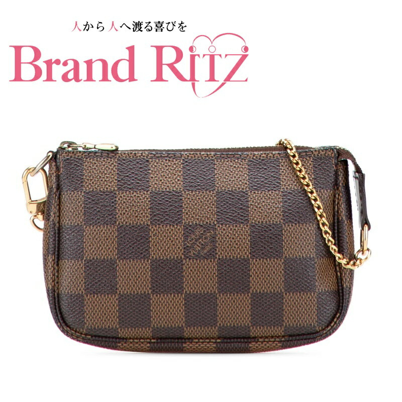 中古 ルイ ヴィトン ダミエ ミニ ポシェット アクセソワール アクセサリーポーチ ハンドバッグ ABランク N58009 ブラウン PVC レザー レディース LOUIS VUITTON 【送料無料】【名谷店】