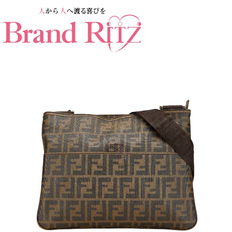 中古 良品 フェンディ ズッカ 斜め掛け ショルダーバッグ ABランク 7VA247 カーキ ブラウン PVC レザー レディース FENDI 【送料無料】【三田店】