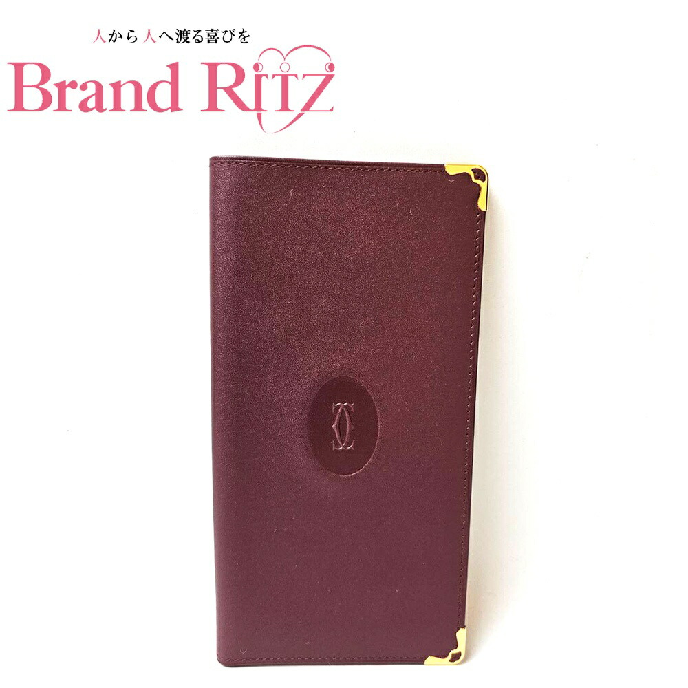 中古 良品 カルティエ 二つ折り財布 長財布 カーフ レザー ABランク ボルドー レディース Cartier 【送料無料】【三田店】