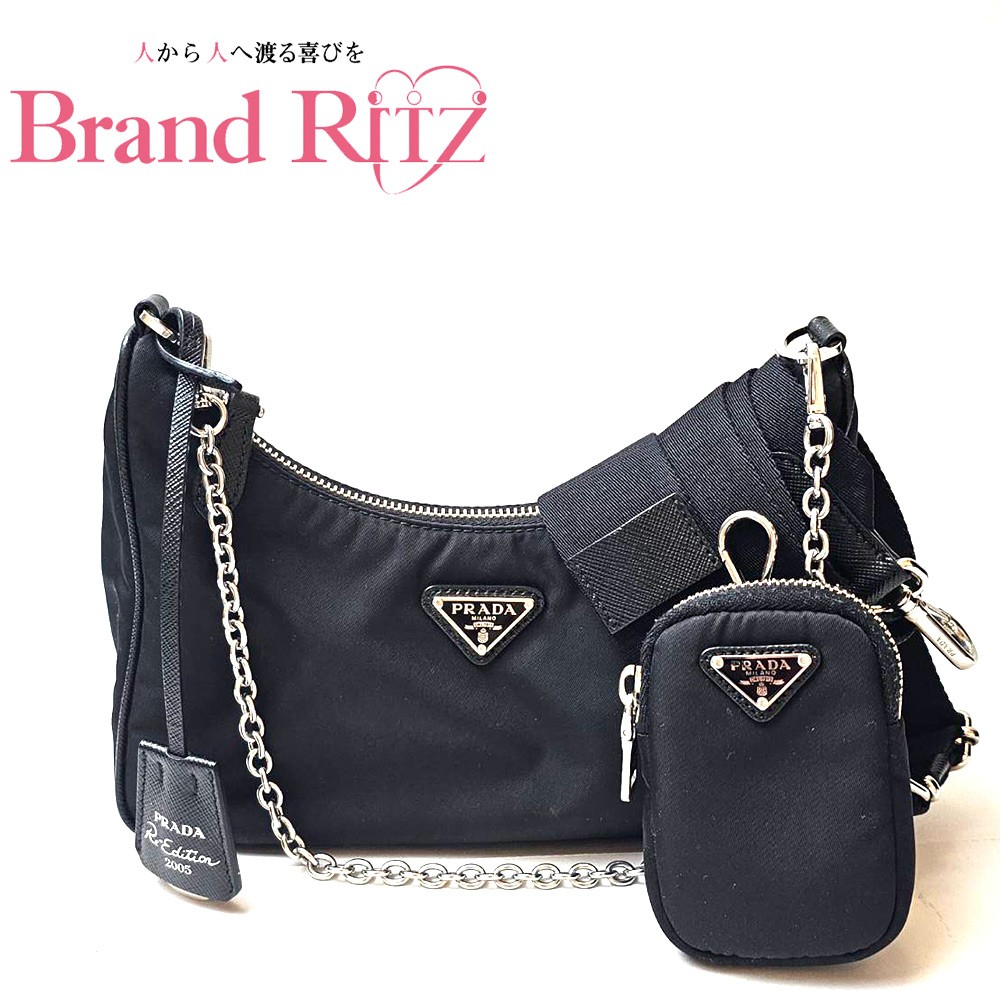 【この上なくお得!!引き換え証あり＆10％OFF】中古 プラダ ショルダーバッグ ハンドバック 2WAY ナイロン 1BH204 B価値づける 黒いこと レディース PRADA 【貨物輸送無料】【三田店】
