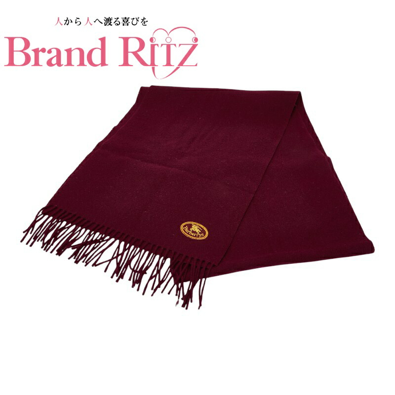 中古 良品 バーバリー ロゴ刺繍 マフラー ウール ABランク ワインレッド ボルドー レディース BURBERRY 【送料無料】【三田店】｜ブランド　リッツ