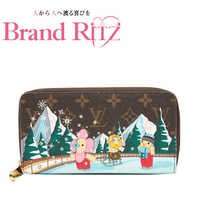 中古 良品 ルイ ヴィトン モノグラム ホリデーコレクション ジッピーウォレット ヴィヴィエンヌ ラウンドファスナー 長財布 M82614 ABランク ブラウン マルチカラー PVC レディース LOUIS VUITTON 【送料無料】【三田店】