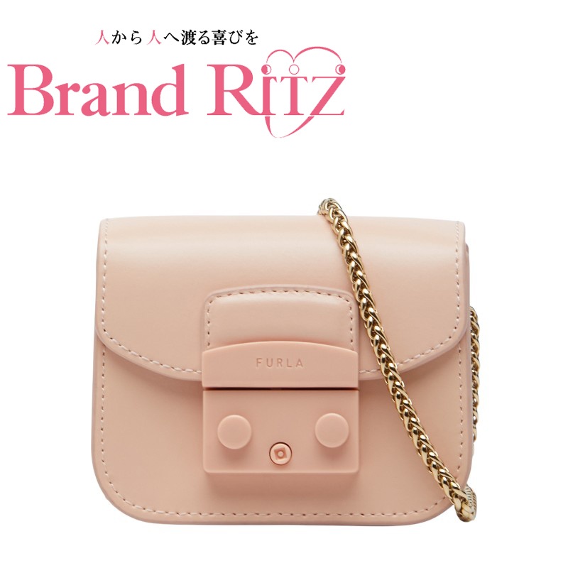 中古 良品 フルラ ミニメトロポリス チェーン ショルダーバッグ ポシェット レザー ABランク ピンク レディース Furla 【送料無料】【三田店】