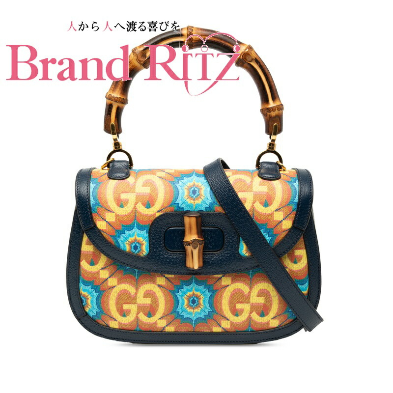 【この上なくお得!!引き換え証あり＆10％OFF】中古 極美品 グッチ バンブー ハンドバック ショルダーバッグ 2WAY 678489 米国海軍 マルチ色合い PVC なめし革 レディース GUCCI 【貨物輸送無料】【西神店】