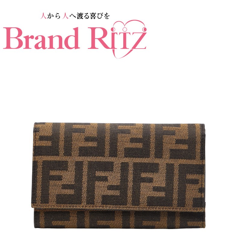 中古 フェンディ ズッカ 三つ折り財布 8M0011 キャンバス Aランク ブラウン ブラック レディース FENDI 【送料無料】【三田店】