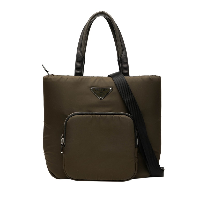 中古 プラダ 三角ロゴプレート トートバッグ ショルダーバッグ 2WAY ABランク カーキ グリーン ナイロン レザー レディース PRADA 【送料無料】【西神店】
