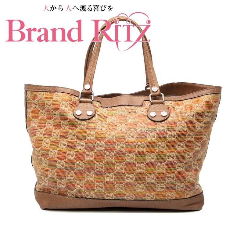 中古 グッチ パグリアGG サンセット トートバッグ 232943 ブラウン マルチカラー レザー ストロー レディース 肩がけ GUCCI 【送料無料】【西神店】｜ブランド　リッツ