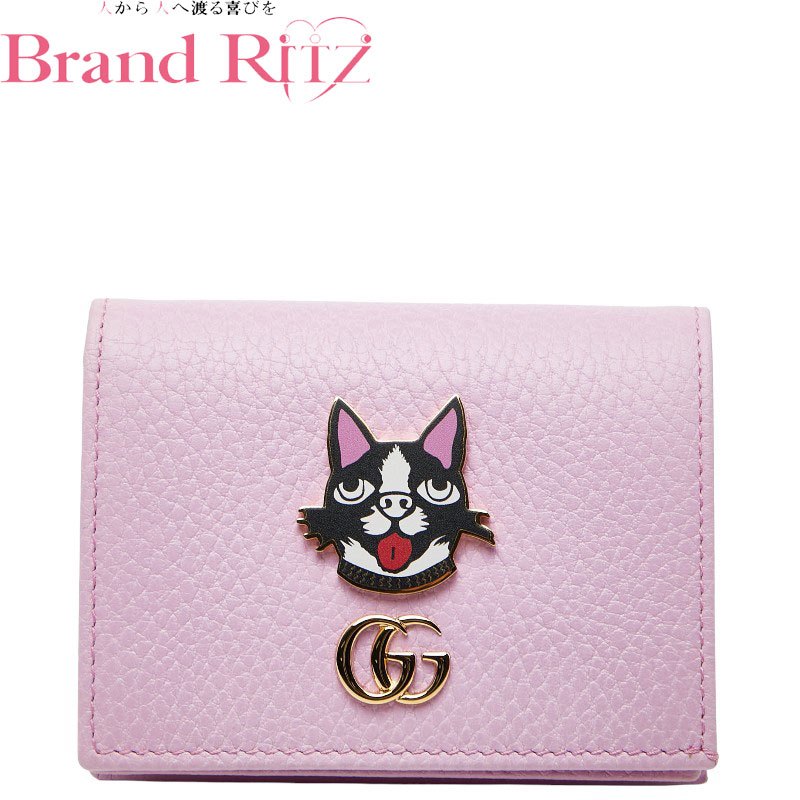 中古 グッチ GGマーモント ボスコ Aランク 二つ折り財布 コンパクトウォレット 499325 ピンク レザー レディース GUCCI 【送料無料】【三田店】 29,507円