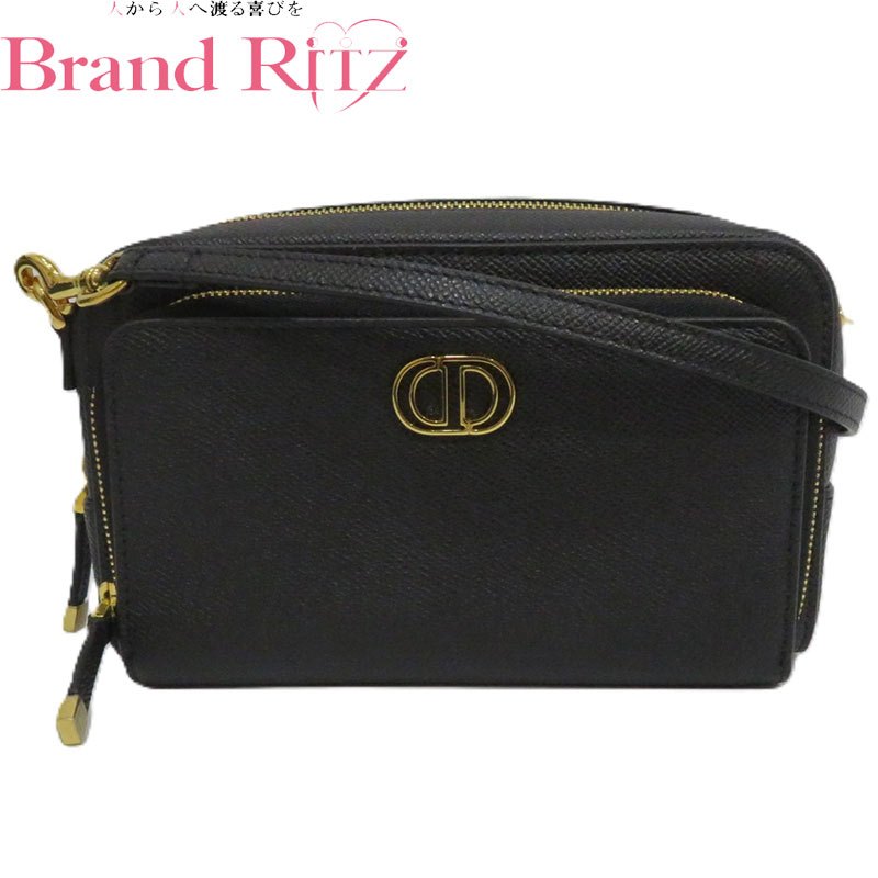 中古 美品 ディオール カロ ダブルポーチ ショルダーバッグ レザー CDロゴ ブラック S7431UBAE レディース Christian Dior