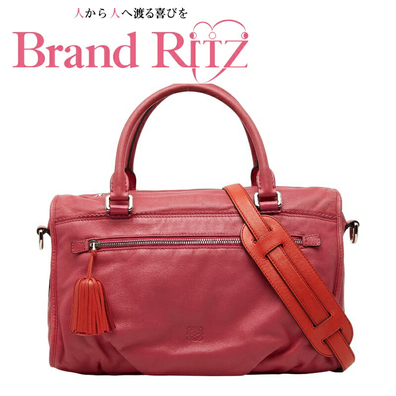 【この上なくお得!!クーポン券あり＆10％OFF】中古 ロエベ アナ瓦 タッセル ショルダーバッグ ハンドバック 2WAY サクラ色 なめし革 レディース LOEWE 【貨物輸送無料】【西神店】