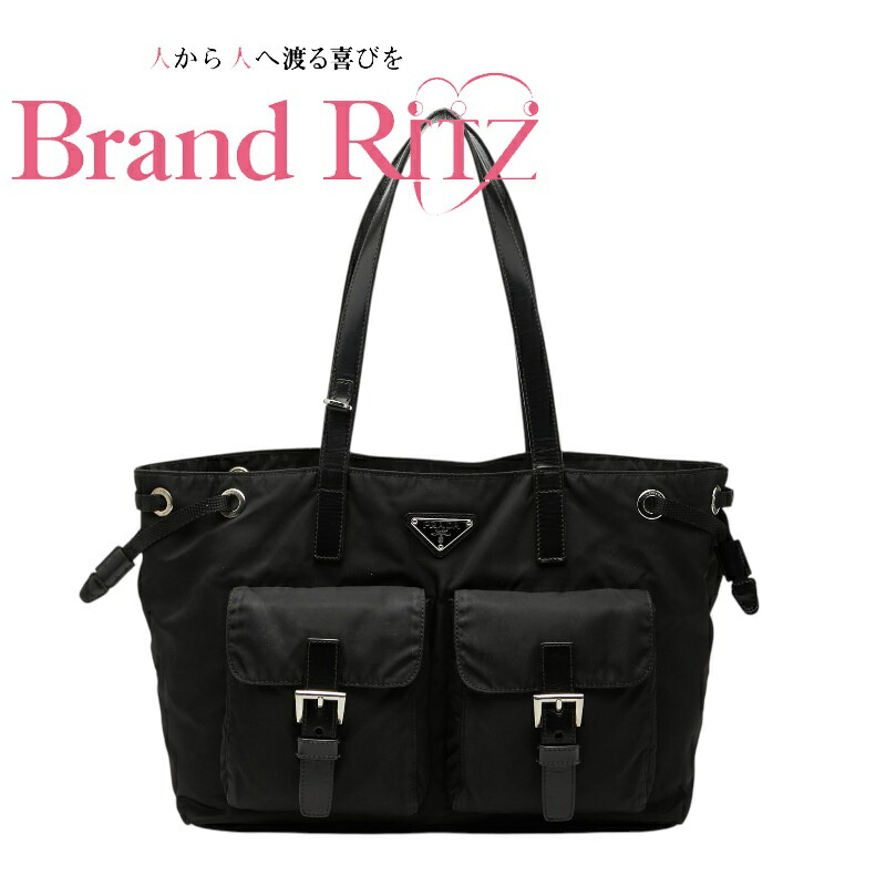 中古 プラダ 三角ロゴプレート ハンドバッグ ブラック ナイロン レディース PRADA 【送料無料】【名谷店】|ブランド リッツ